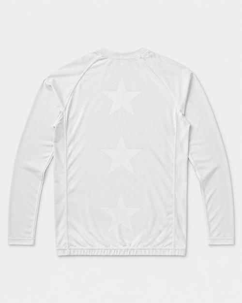Three-Star Long Sleeve Rashguard — White